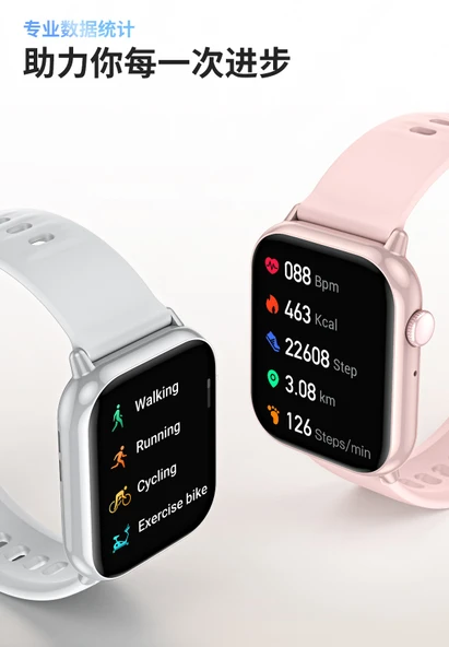 Bluetooth Çağrı ve Spor Takip Akıllı Saat - Pembe Silikon Kordon - 8
