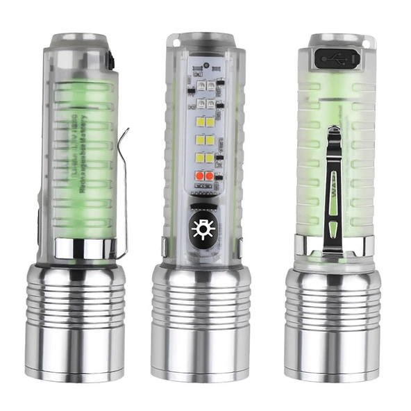 Profesyonel TG LED Güçlü 8 Modlu Type-C 1000 Lümen Polis Çakarlı Şarjlı El Feneri - 4