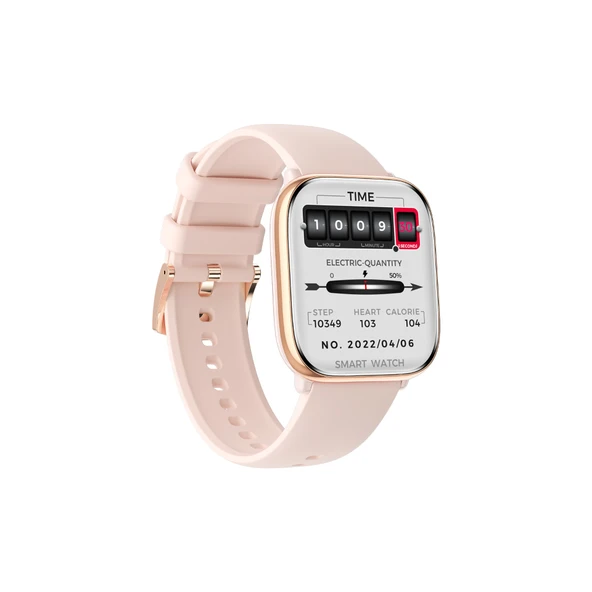 Akıllı Bluetooth Çağrı Spor Pedometre Kalp Atış Hızı Akıllı Saat - Altın Pembe Silikon Kayış - 2