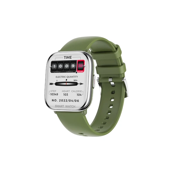 Akıllı Bluetooth Çağrı Spor Pedometre Kalp Atış Hızı Akıllı Saat - Gümüş Yeşil Silikon Kayış