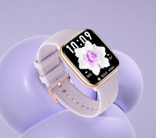 Akıllı Bluetooth Çağrı Spor Pedometre Kalp Atış Hızı Akıllı Saat - Altın Mor Silikon Kayış - 9