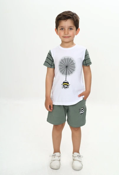 Toontoy Erkek Çocuk Örümcek Detay Baskılı Şortlu Takım