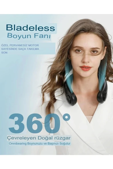 Premium Sessiz Sarı Eller Serbest Boyuna Asılabilir Şarjlı 3 Kademeli Vantilatör Klima Soğutucu Fan - 3