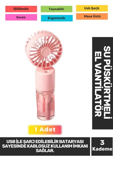 Sessiz 3 Kademeli Hafif Kablosuz Su Püskürtmeli Taşınabilir Usb Şarjlı Masa El Fanı Vantilatör ürün görseli 1