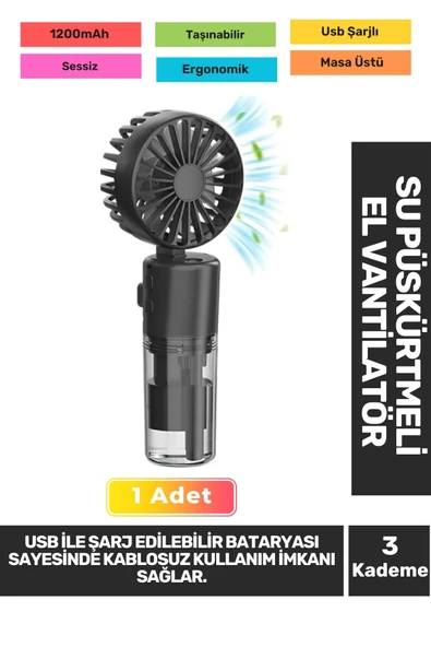 Sessiz 3 Kademeli Hafif Kablosuz Su Püskürtmeli Taşınabilir Usb Şarjlı Masa El Fanı Vantilatör ürün görseli 1