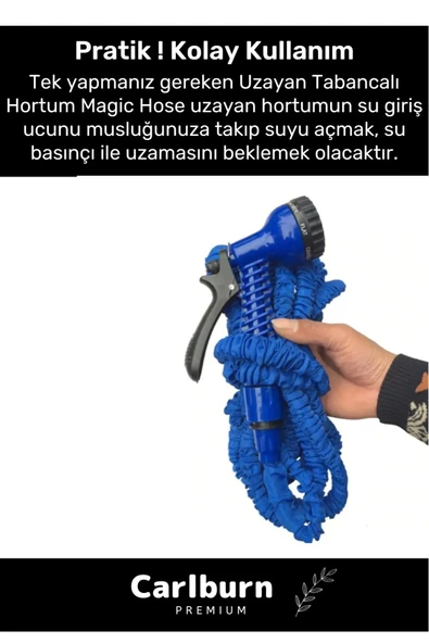 Premium Dolaşmaz Kırılmaz 7 Kademe Uzayan Bahçe Sulama Araç Yıkama Tabanca 22.5 Metre Sihirli Hortum - 5