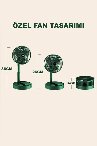 Sessiz 3 Kademeli Hafif Kablosuz 1200mAh Pervaneli Taşınabilir Usb Şarjlı Masa El Fanı Vantilatör - Resim 4