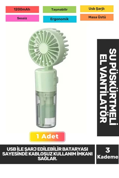 Sessiz 3 Kademeli Hafif Kablosuz Su Püskürtmeli Taşınabilir Usb Şarjlı Masa El Fanı Vantilatör