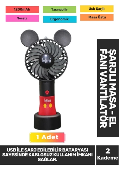 Sessiz 2 Kademeli Hafif Kablosuz 1200mAh Pervaneli Taşınabilir Usb Şarjlı Masa El Fanı Vantilatör