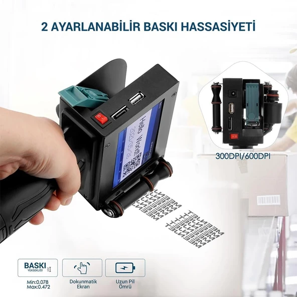 Ayt Powermaster PM-10878 4.3 İnç Dokunmatik Ekranlı Şarjlı Endüstriyel El Tipi Portatif Mürekkep Yazıcı - 2