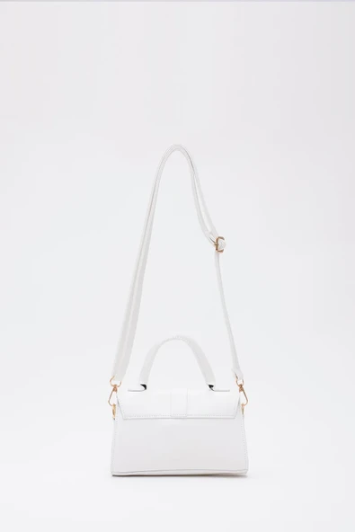 Beyaz Asia Suni Deri Çıtçıtlı Ayarlanabilir Askılı Kadın El, Kol Ve Omuz Çantası - 3