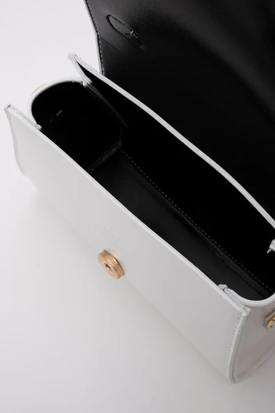 Beyaz Asia Suni Deri Çıtçıtlı Ayarlanabilir Askılı Kadın El, Kol Ve Omuz Çantası - 4