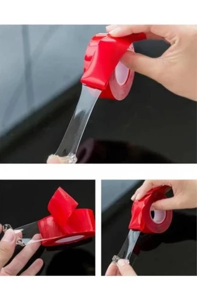 2 Metre Güçlü Yapışkanlı Çift Taraflı Slikon Pratik Şeffaf Bant - 7