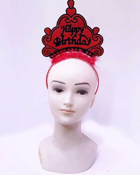 Happy Birthday Neon Kırmızı Renk Doğum Günü Tacı 24x15 Cm