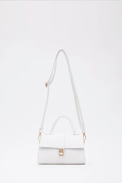 Beyaz Asia Suni Deri Çıtçıtlı Ayarlanabilir Askılı Kadın El, Kol Ve Omuz Çantası - 2