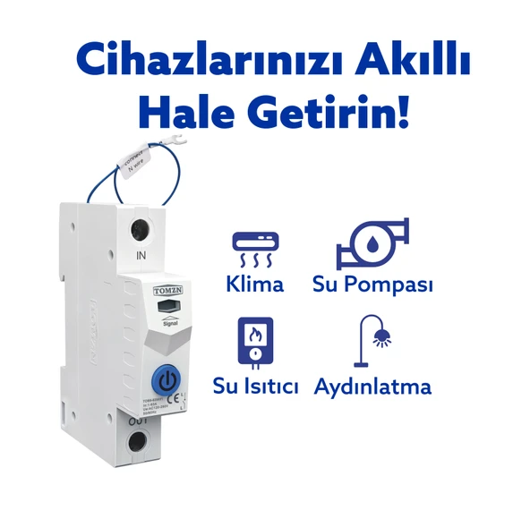 Tomzn Akıllı Voltaj ve Akım Koruma Rölesi, Sıcaklık Korumalı WiFi SmartLife Tuya 63A - Tek Kutup - Resim 3