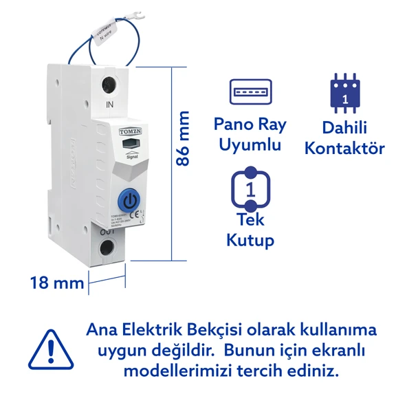 Tomzn Akıllı Voltaj ve Akım Koruma Rölesi, Sıcaklık Korumalı WiFi SmartLife Tuya 63A - Tek Kutup - Resim 2