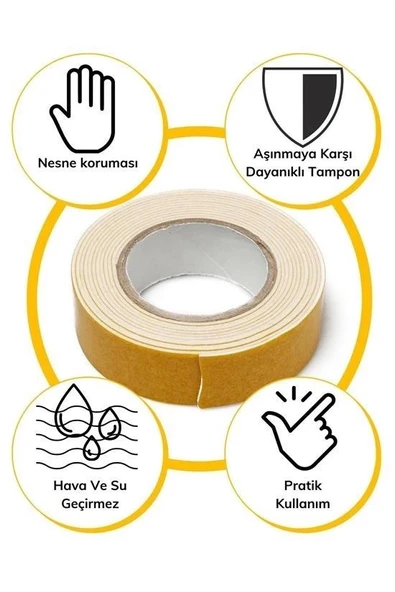 Çok Amaçlı Tüm Yüzeylerde Kullanıma Uygun Beyaz Çift Taraflı Köpük Sünger Montaj Bant - Resim 8