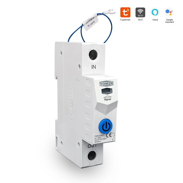 Tomzn Akıllı Voltaj ve Akım Koruma Rölesi, Sıcaklık Korumalı WiFi SmartLife Tuya 63A - Tek Kutup
