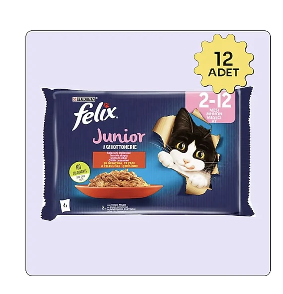 Felix Sığır Etli ve Tavuklu 4x85 gr 12'li Yavru Kedi Yaş Maması