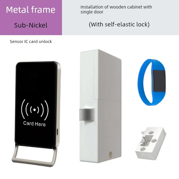 Elektronik Dolap Kilidi - Küçük Saplı Gümüş Metal ve Silikon Bileklik