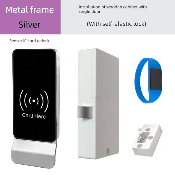 Elektronik Dolap Kilidi - Büyük Saplı Gümüş Metal ve Silikon Bilezikli