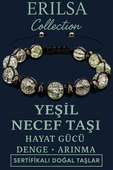 Sertifikalı 8mm Terahertz & Yeşil Necef Taşı Bileklik – Denge, Sakinlik ve Koruma ürün görseli
