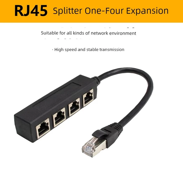 RJ45 Ethernet Splitter Adaptörü - 1'den 4'e Entegre