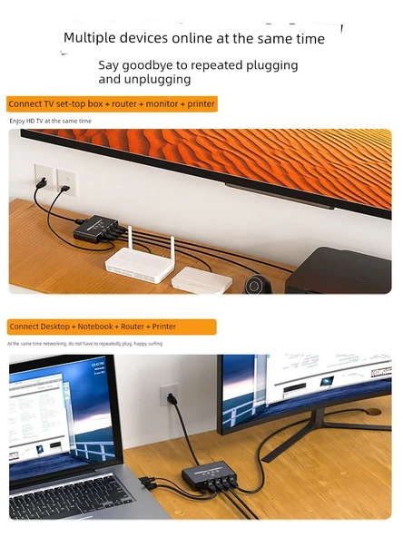 Gigabit Ethernet Ağ Ayırıcı - 1'den 2 Porta + DC Güç - 4