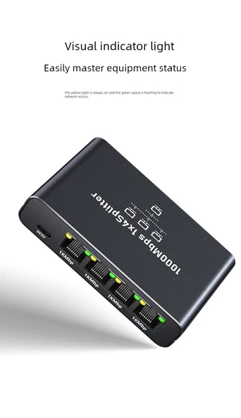 Gigabit Ethernet Ağ Ayırıcı - 1'den 2 Porta + DC Güç - 10