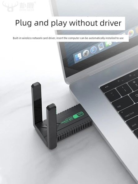 Çift Bant Sürücüsüz USB Kablosuz Ağ Kartı - Harici Antenli 1300m - 3