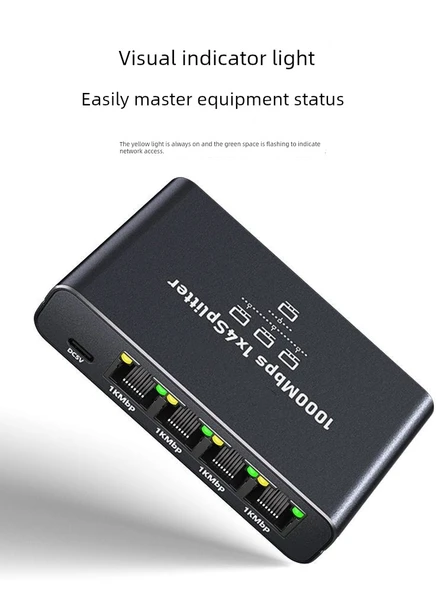 Gigabit Ethernet Ağ Ayırıcı - 1'den 2 Porta + DC Güç - 5