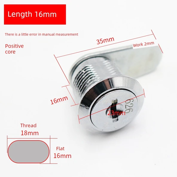 Kilit - Tek Açık Merkez 16mm Silindir [2 Anahtar]