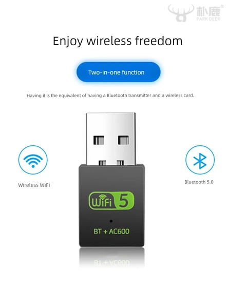 USB Wifi5 Kablosuz İnternet Vericisi - 600m Dual-Band WiFi5 + Bluetooth 2'si 1 Arada - 3