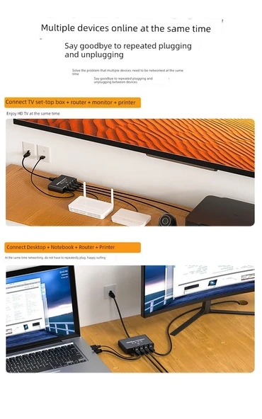 Gigabit Ethernet Ağ Ayırıcı - 1'den 2 Porta + DC Güç - 8