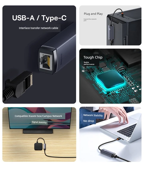 Alüminyum Alaşımlı Type-C - RJ45 Gigabit Ethernet Adaptörü - 6