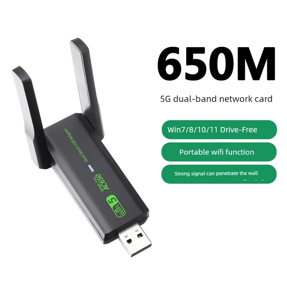 Çift Bant Sürücüsüz USB Kablosuz Ağ Kartı - Harici Antenli 650m
