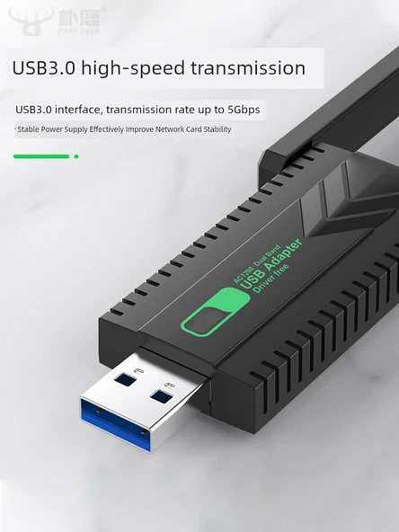 Çift Bant Sürücüsüz USB Kablosuz Ağ Kartı - Harici Antenli 650m - 5