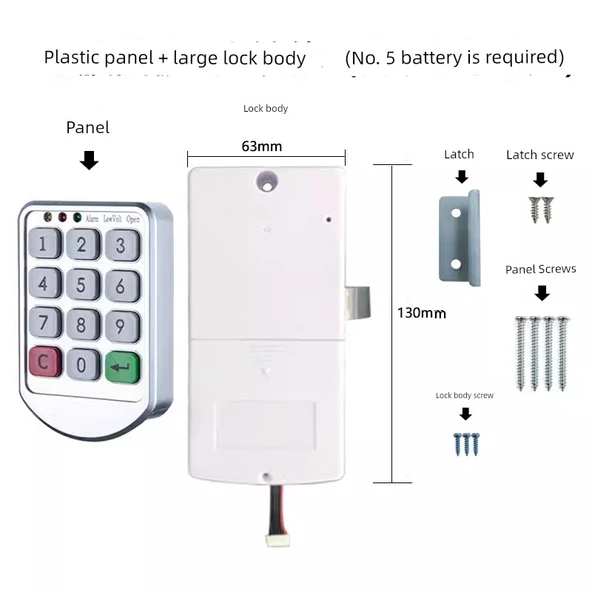 Dijital Şifreli Dolap Kilidi - D206B Yeni Model Gümüş Plastik Panel + Büyük Kilit Gövdesi (Tek Kapılı Ahşap Dolap)