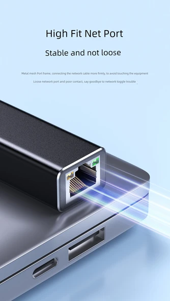 USB 2.0 - RJ45 100Mbps Ethernet Adaptörü - Alüminyum Siyah - 8