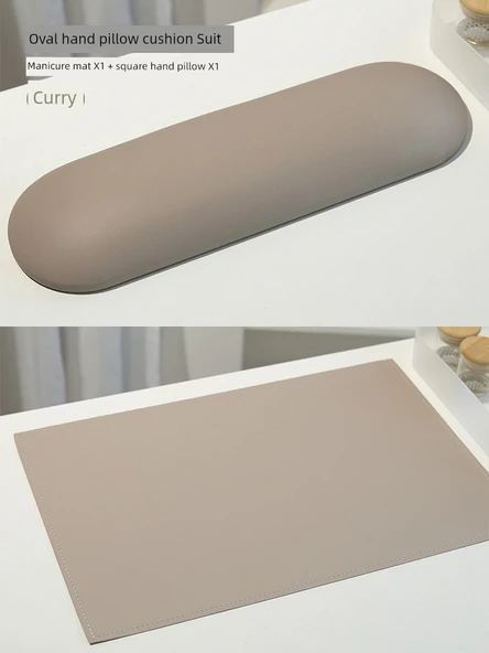 Leke Tutmaz Deri Nail Art El Yastığı ve Minder Seti - Kahverengi Oval