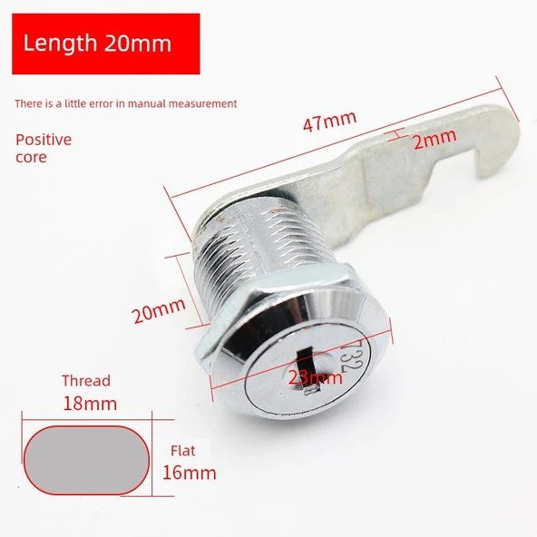 Kilit - Tek Açık Merkez 20mm Silindir [2 Anahtar]