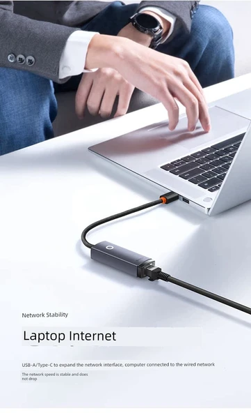 Alüminyum Alaşımlı Type-C - RJ45 Gigabit Ethernet Adaptörü - 8