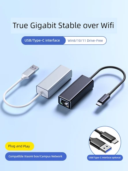 Type-C - RJ45 100Mbps Ethernet Adaptörü - Alüminyum Gümüş - 2