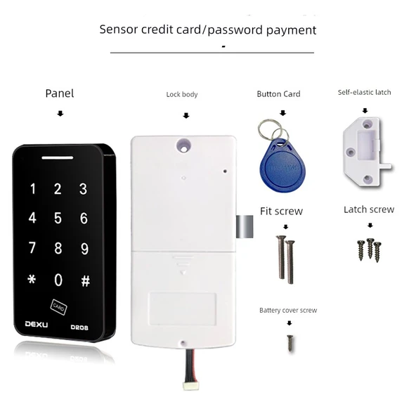Dijital Şifreli Dolap Kilidi - NFC, IC Kart + Şifre - Mat Siyah Metal + Düğmeli Kart (Tek Kapı)