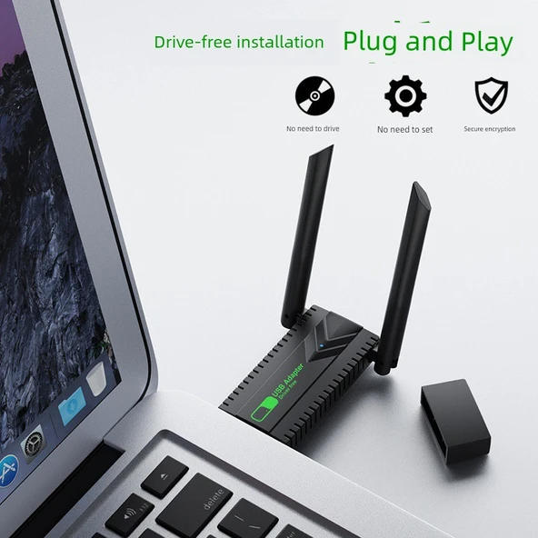 Çift Bant Sürücüsüz USB Kablosuz Ağ Kartı - Harici Antenli 1300m - 8