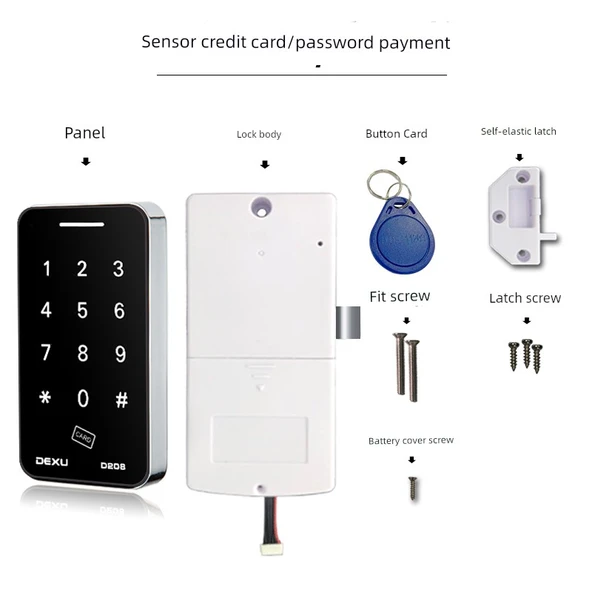 Dijital Şifreli Dolap Kilidi - NFC, IC Kart + Şifre - Gümüş Metal + Düğmeli Kart (Tek Kapı)