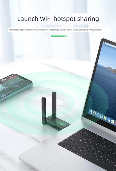 Çift Bant Sürücüsüz USB Kablosuz Ağ Kartı - Harici Antenli 650m - 11