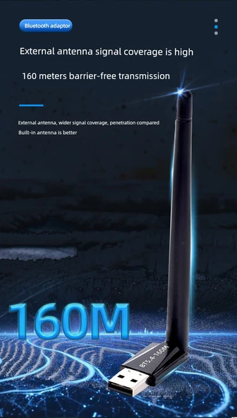 Bluetooth 5.4 USB Adaptör - 160m - Dahili Antenli - 10