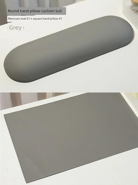 Leke Tutmaz Deri Nail Art El Yastığı ve Minder Seti - Gri Oval